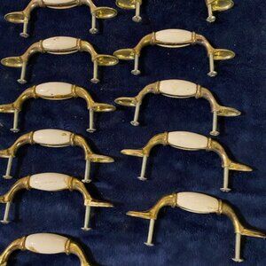 Vintage Porcelain & ceramic gold tone cabinet / Drawer pull & knobs 26 pieces
